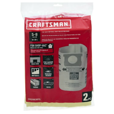 White CRAFTSMAN CMXZVBE38767 General Purpose Wet/Dry Vac Dust Collection Bags for 5 to 8 Gallon Shop Vacuums 3-Pack 